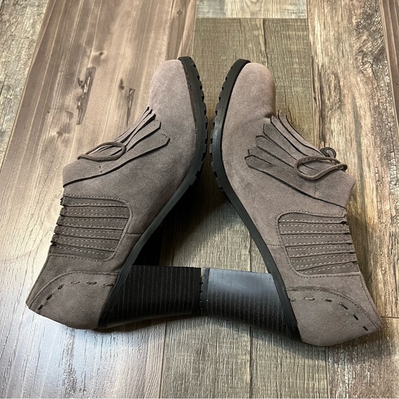 Ruff Hewn Womens Ginger Suede Block Heel Tie Tassel Fringe Gray Bootie Size 9 - Picture 10 of 13